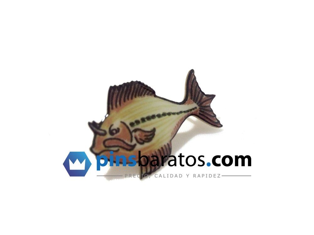 Pins personalizados con logo impresos. Pez.